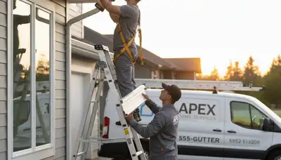 Technician repairing home gutters and vinyl siding in Spokane, WA for Next Level Exteriors