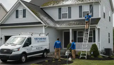 Professional roof cleaning service removing moss and debris in Spokane, WA