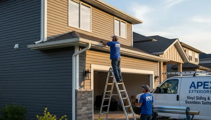 Seamless gutters installation on home exterior in Spokane WA by Next Level Exteriors