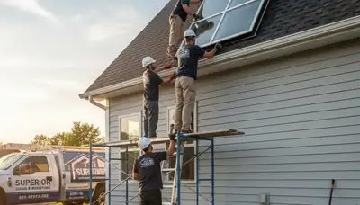 Vinyl siding installers adding energy-efficient skylight on Spokane WA home exterior
