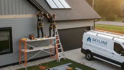 Technician repairing skylight on vinyl-sided home in Spokane, WA for Next Level Exteriors