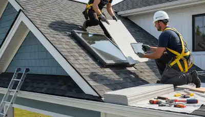 Technician repairing skylight on vinyl-siding roof in Spokane, WA for Next Level Exteriors