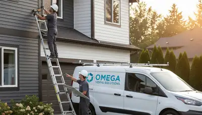 Technician repairing damaged vinyl siding on Spokane WA home exterior by Next Level Exteriors