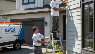 Technician repairing cracked vinyl siding on a Spokane WA home exterior by Next Level Exteriors